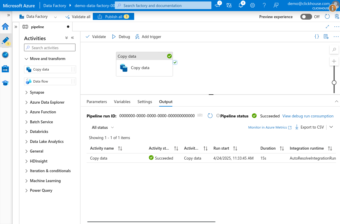Copy Data Debug 성공