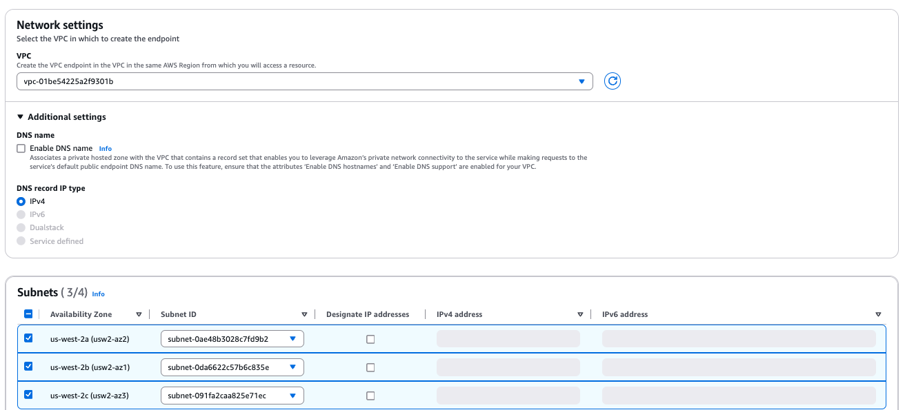 Select VPC and subnets