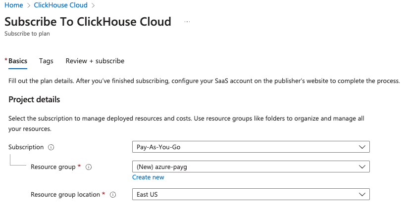 ClickHouse Cloud 가입 정보 양식