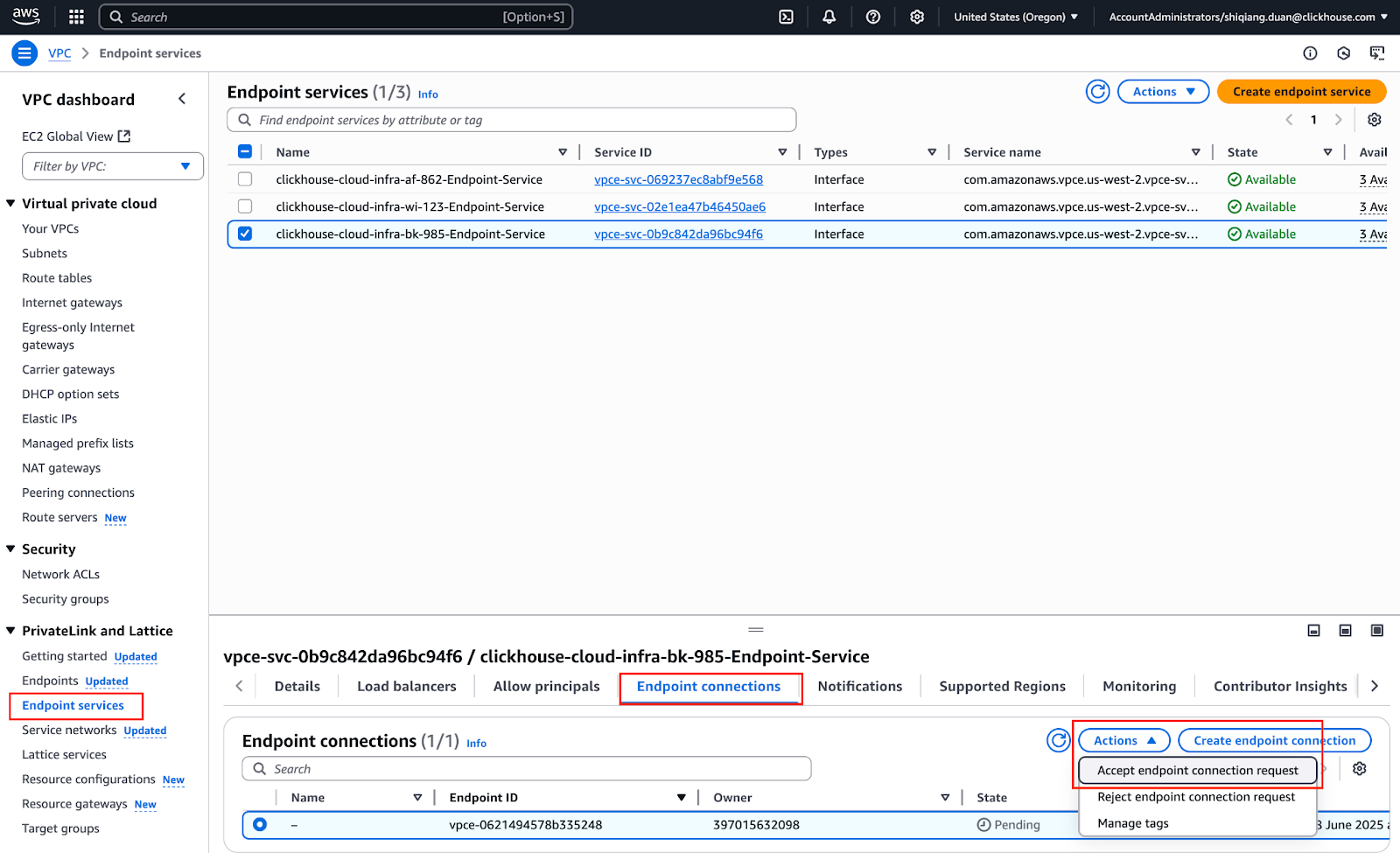 BYOC PrivateLink Approve