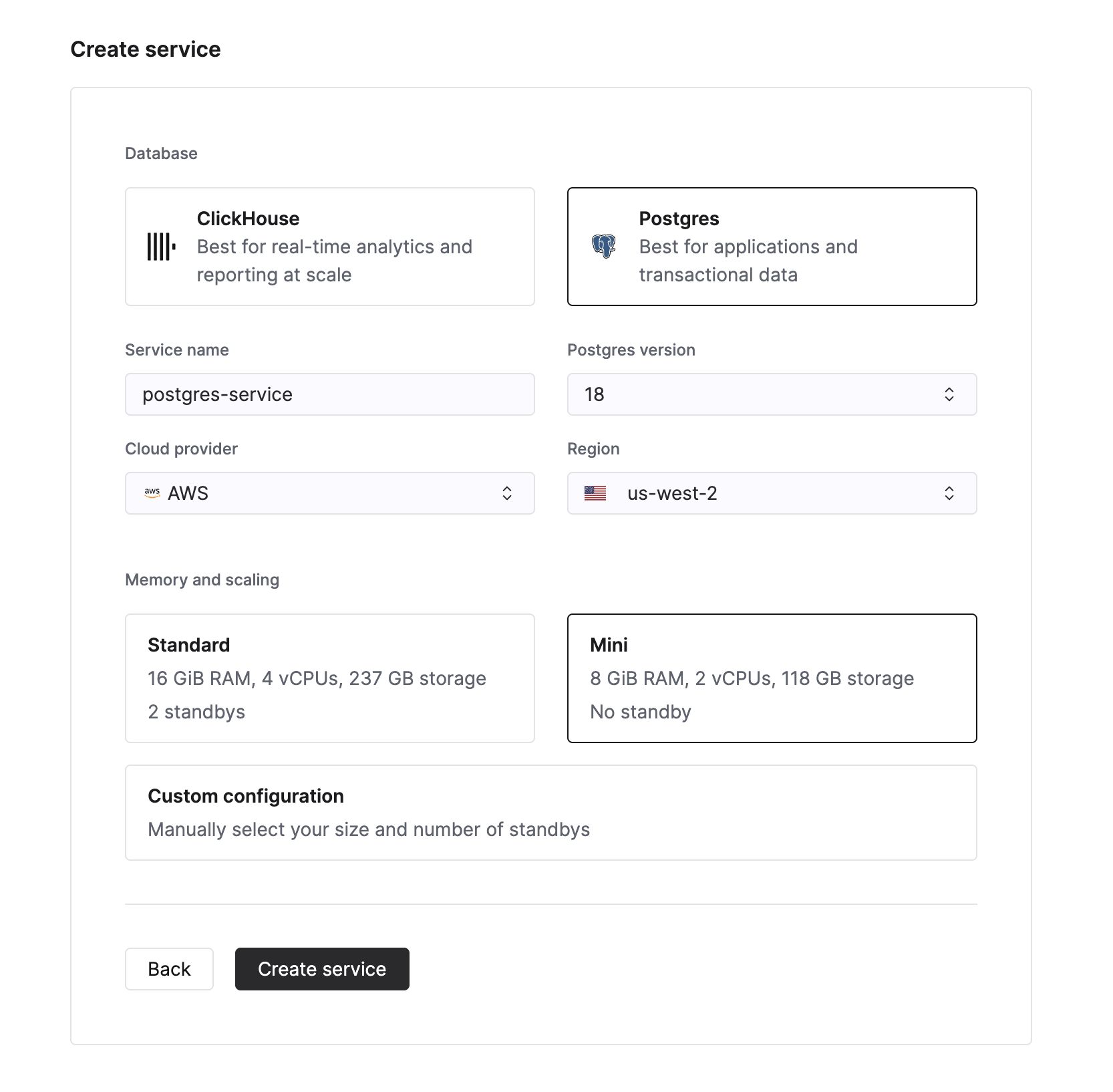 Managed Postgres 서비스 생성