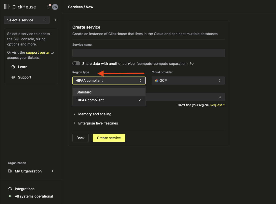 HIPAA 리전에 배포