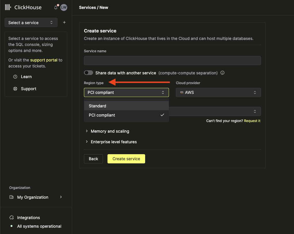 PCI 리전에 배포